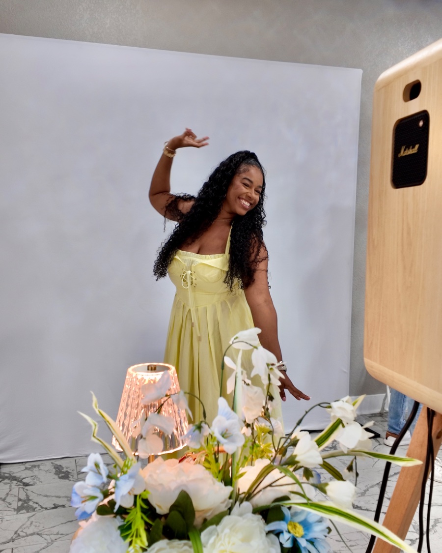 The Luma open-air photo booth in light oak
